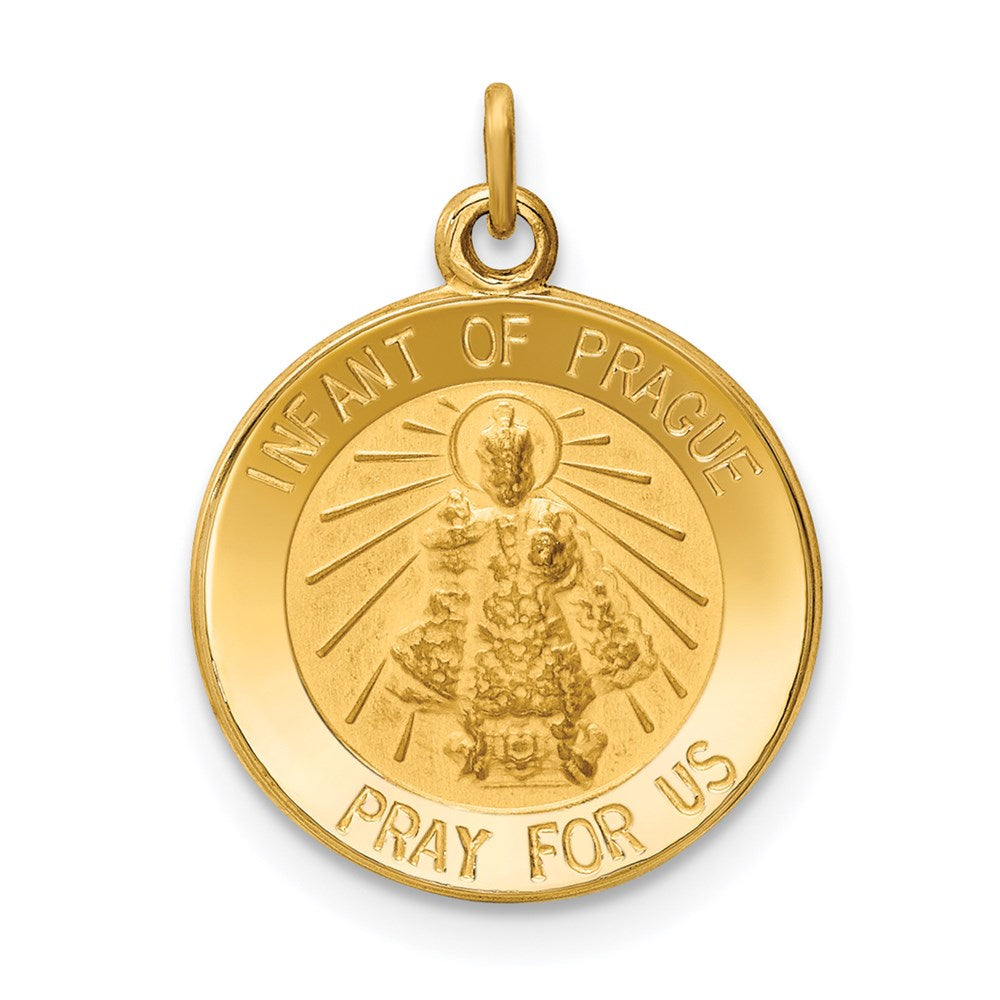 14k Polished and Satin Solid Infant of Prague Medal Round Charm, 16.3 x 12.5 mm