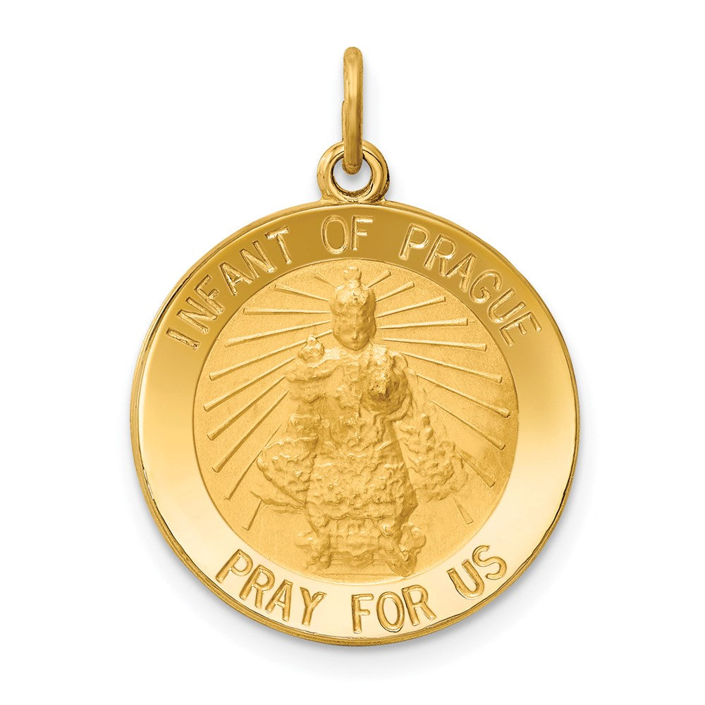 14k Polished and Satin Solid Infant of Prague Medal Round Charm, 24 x 18 mm