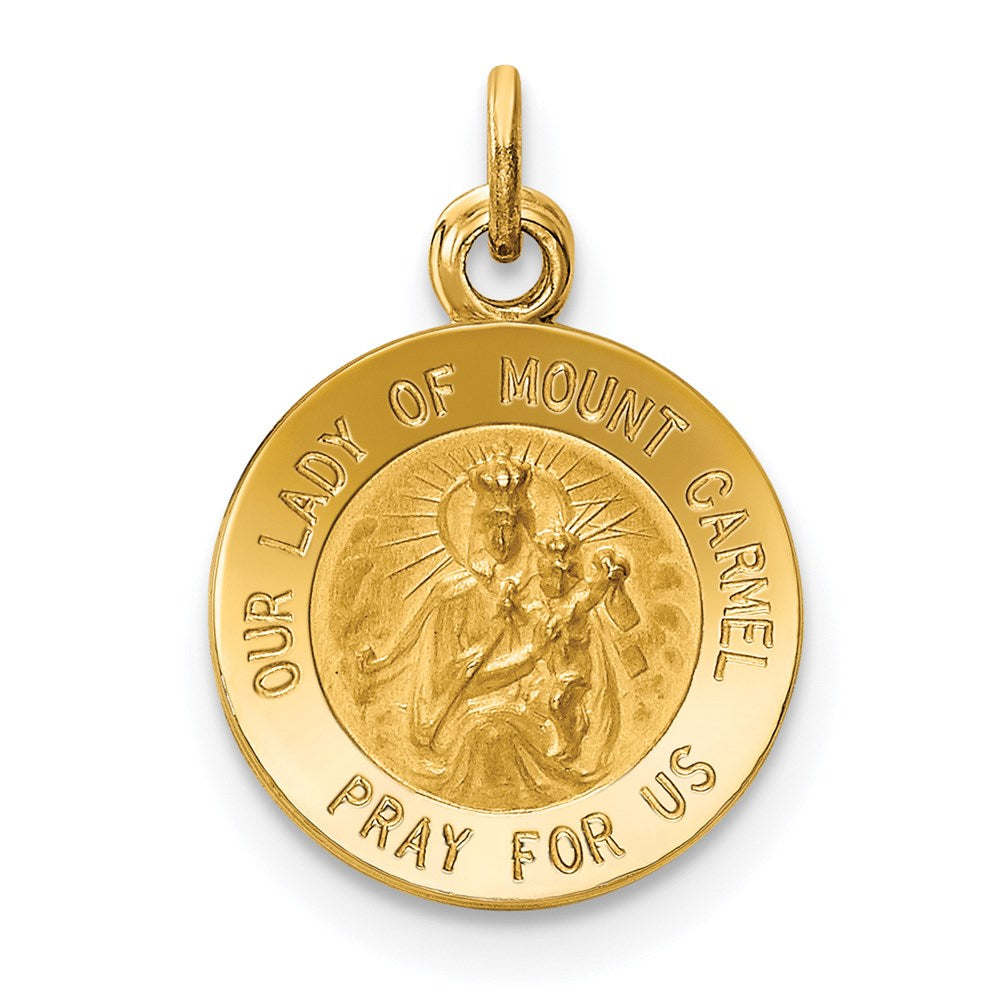 14k Polished and Satin Solid Our Lady of Mt. Carmel Medal Round Charm, 16.6 x 12 mm