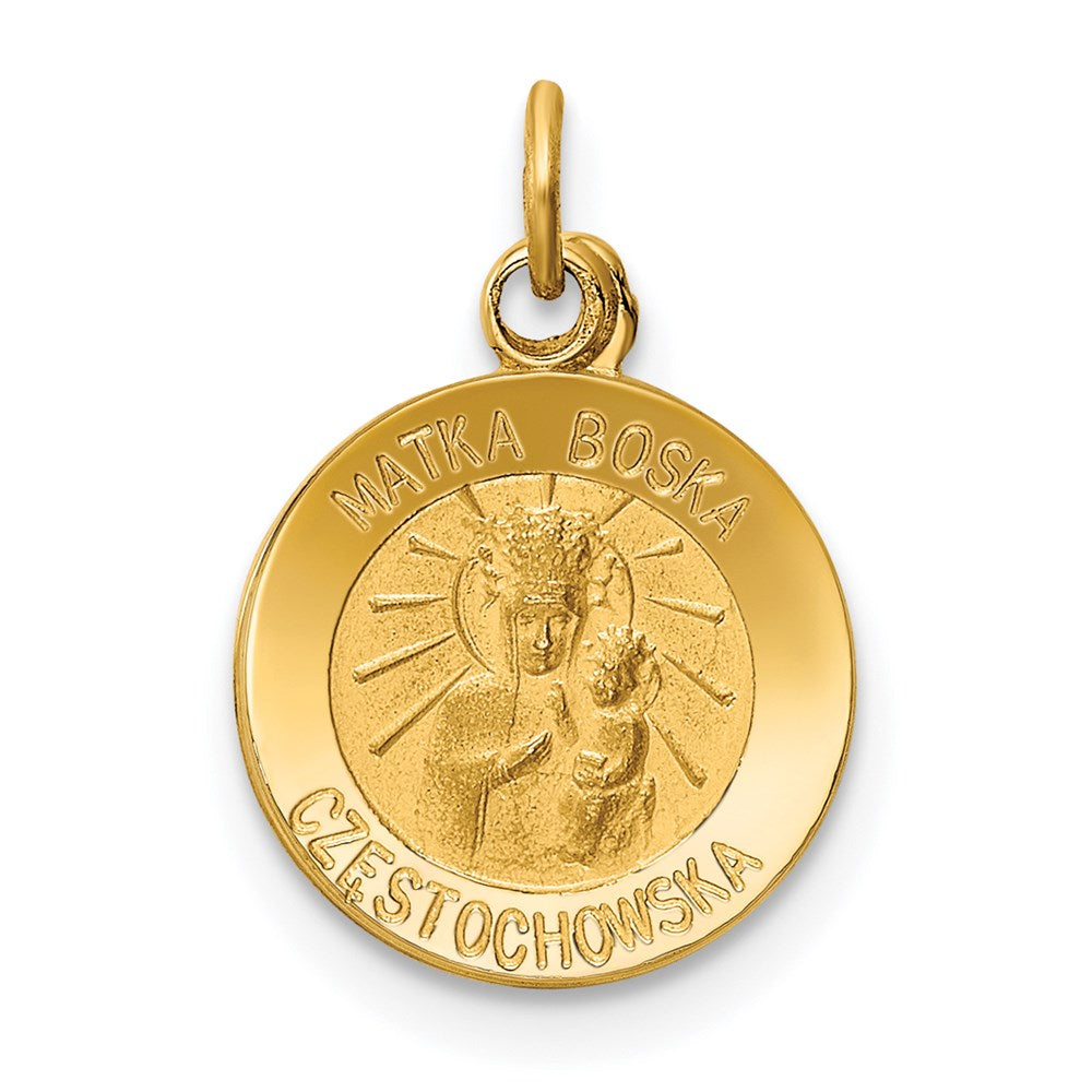 14k Polished and Satin Solid Matka Boska Czestochowska Medal Reversible Round Pendant, 16.5 x 11.3 mm