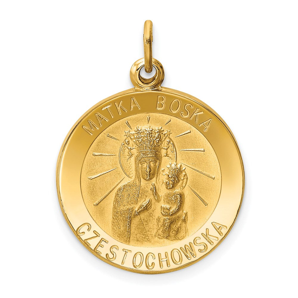 14k Polished and Satin Solid Matka Boska Czestochowska Medal Reversible Round Pendant, 25 x 19 mm