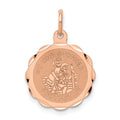 14k Rose Gold Satin and Polished Saint Christopher Medal Scalloped Edge Round Charm, 22.75 x 16 mm