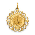 14k Polished and Satin Solid Our Lady of Fatima Medal Scalloped Edge Round Pendant, 23.5 x 18.5 mm