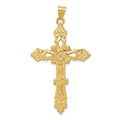 14K Polished Fleur de Lis Cross Pendant, 54 x 30 mm