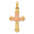 14k Two-tone Claddagh Cross Pendant, 28 x 15 mm, 0.67 g