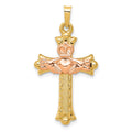 14k Two-Tone Claddagh Cross Pendant, 34 x 18 mm, 1.02 g