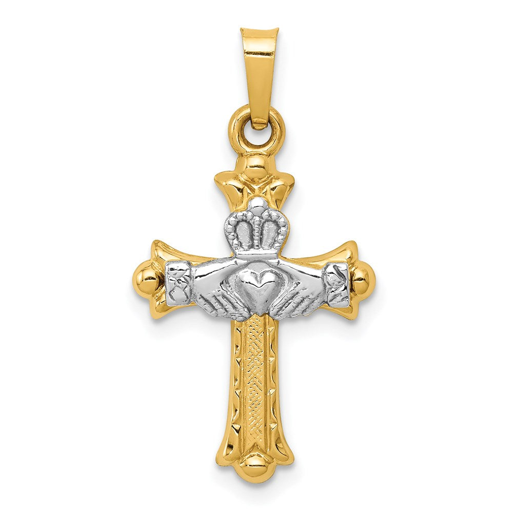 14k Two-tone Claddagh Cross Pendant, 28 x 15 mm, 0.71 g