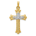 14k Two-tone Claddagh Cross Pendant, 34 x 18 mm, 1.05 g