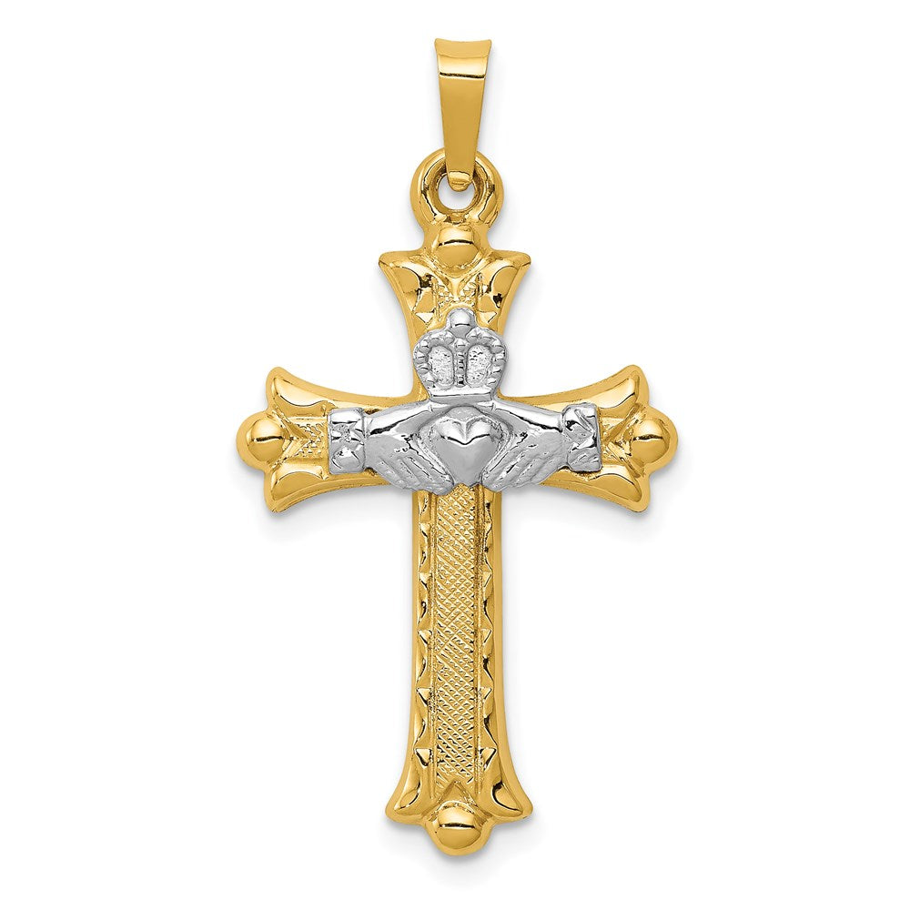 14k Two-tone Claddagh Cross Pendant, 34 x 18 mm, 1.05 g