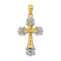 14k and White Rhodium Diamond-cut Fleur de Lis Cross Pendant, 29 x 15 mm