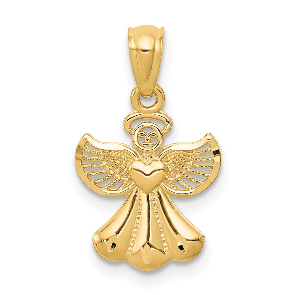 14k Polished Angel with Heart Pendant, 20 x 11 mm