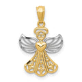 14K and White Rhodium Filigree Angel with Heart Pendant, 24 x 15 mm