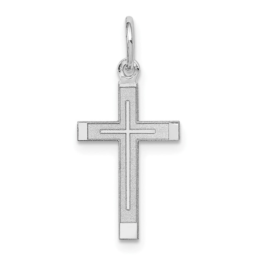 14K White Gold Laser Designed Cross Charm, 23 x 11 mm, 0.36 g