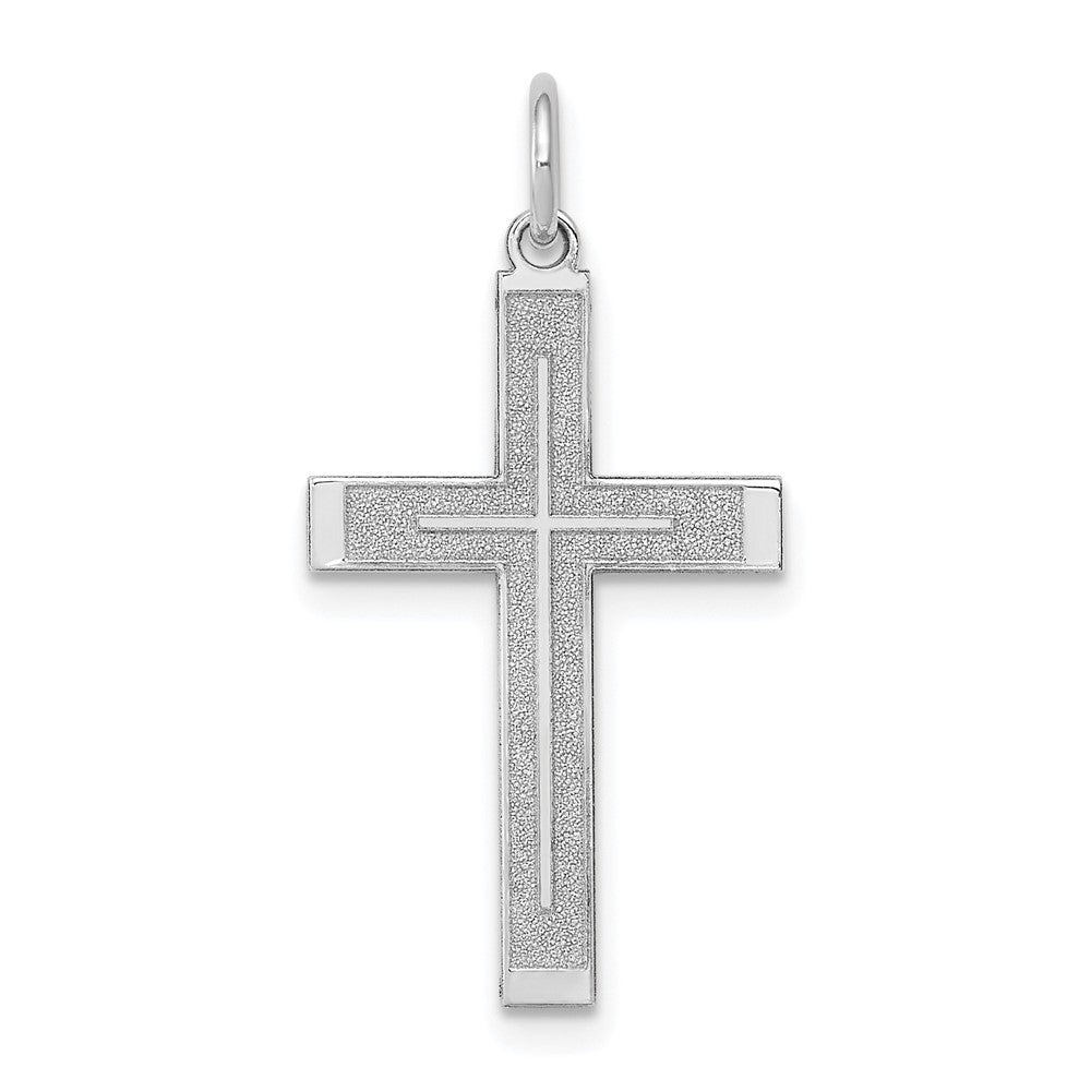 14K White Gold Laser Designed Cross Pendant, 26 x 13 mm, 0.53 g