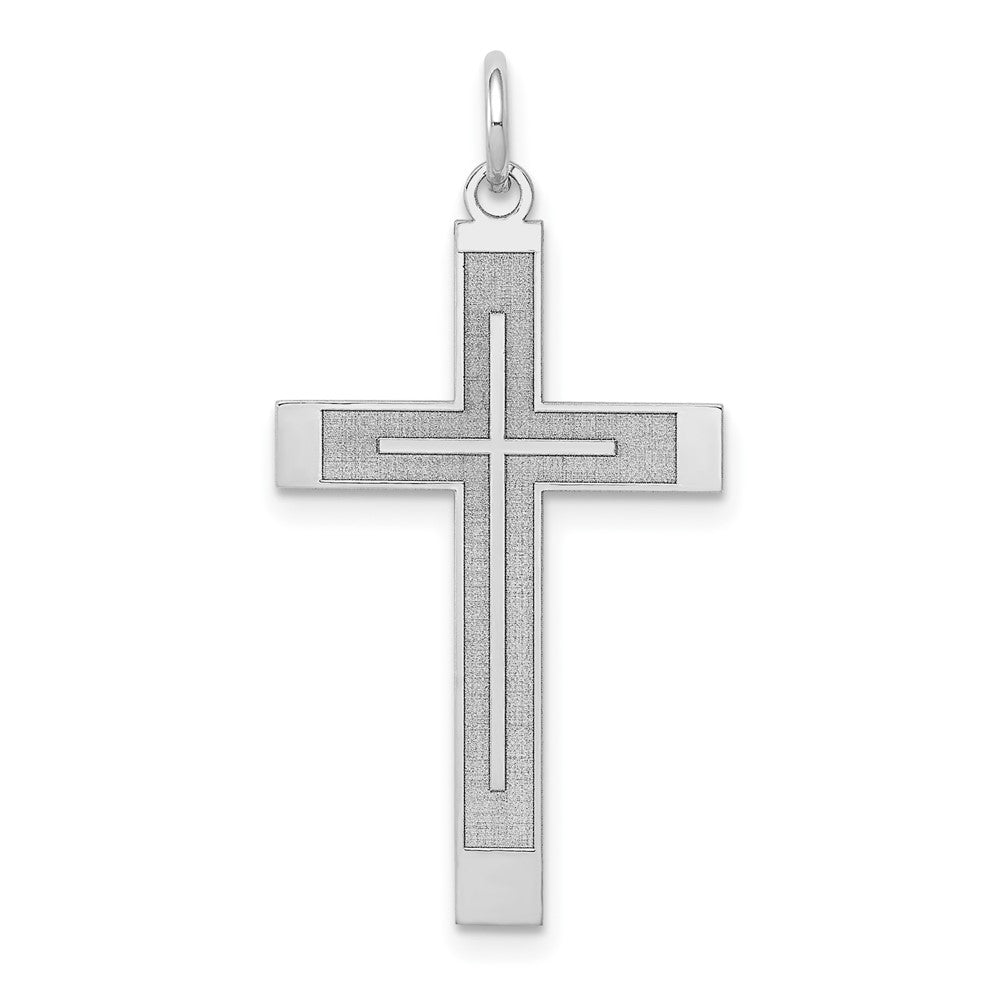 14K White Gold Laser Designed Cross Pendant, 33 x 17 mm