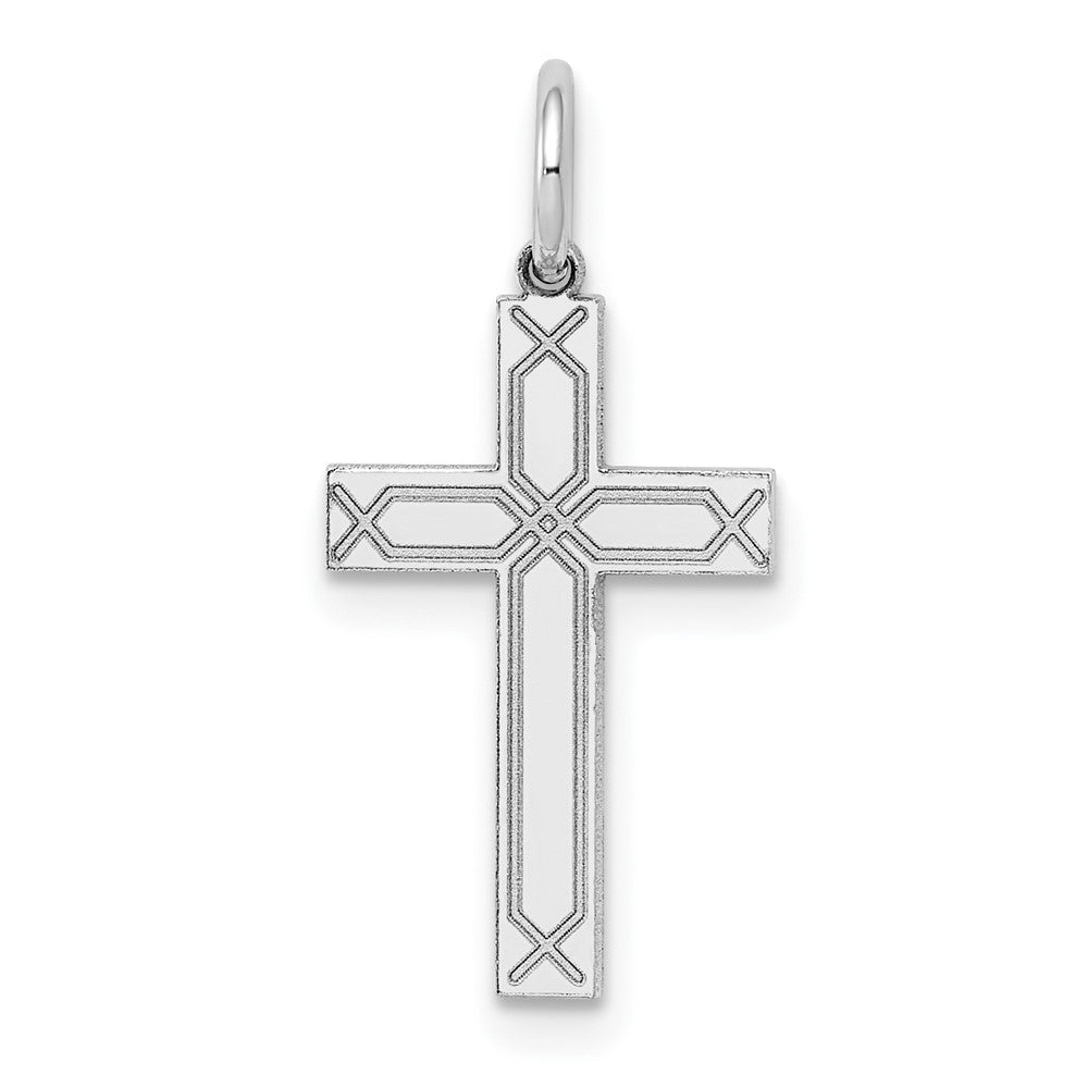14K White Gold Laser Designed Cross Charm, 23 x 11 mm, 0.59 g