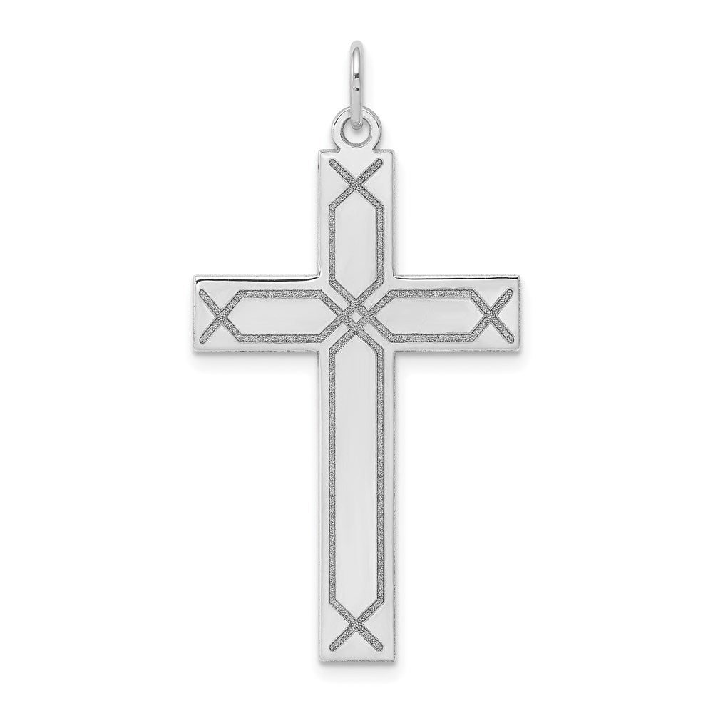 14K White Gold Laser Designed Cross Pendant, 41 x 22 mm