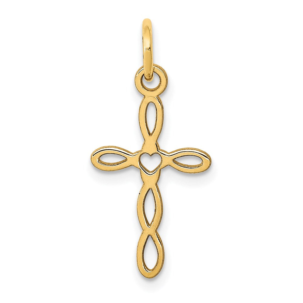 14K Loop with Center Heart Cross Charm, 23 x 11 mm