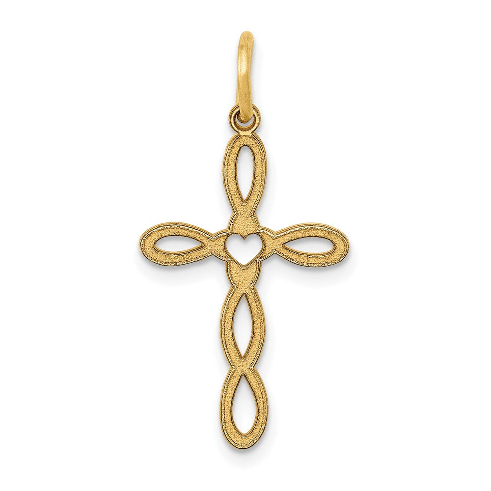 14K Loop with Center Heart Cross Pendant, 27 x 14 mm