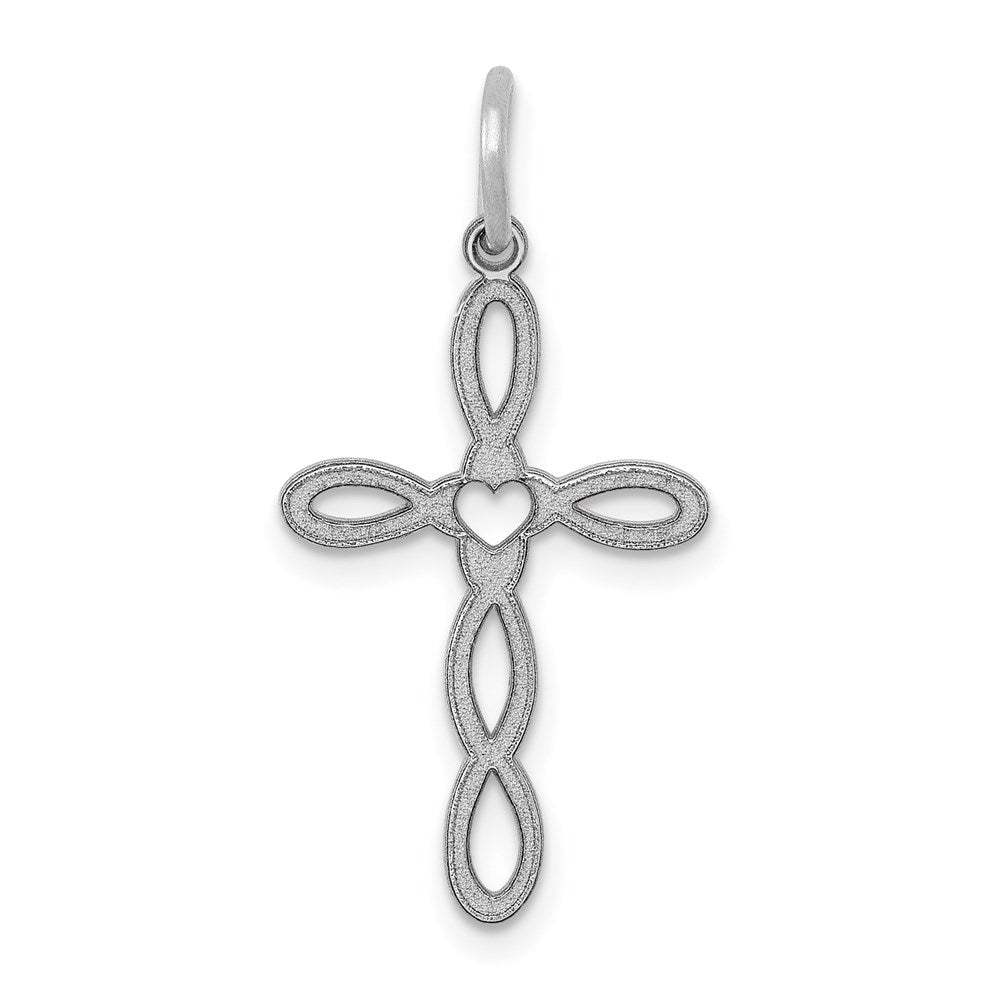 14K White Gold Loop with Center Heart Cross Charm, 27 x 14 mm