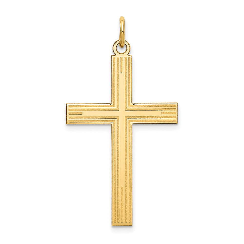 14K Laser Designed Cross Pendant, 39 x 22 mm
