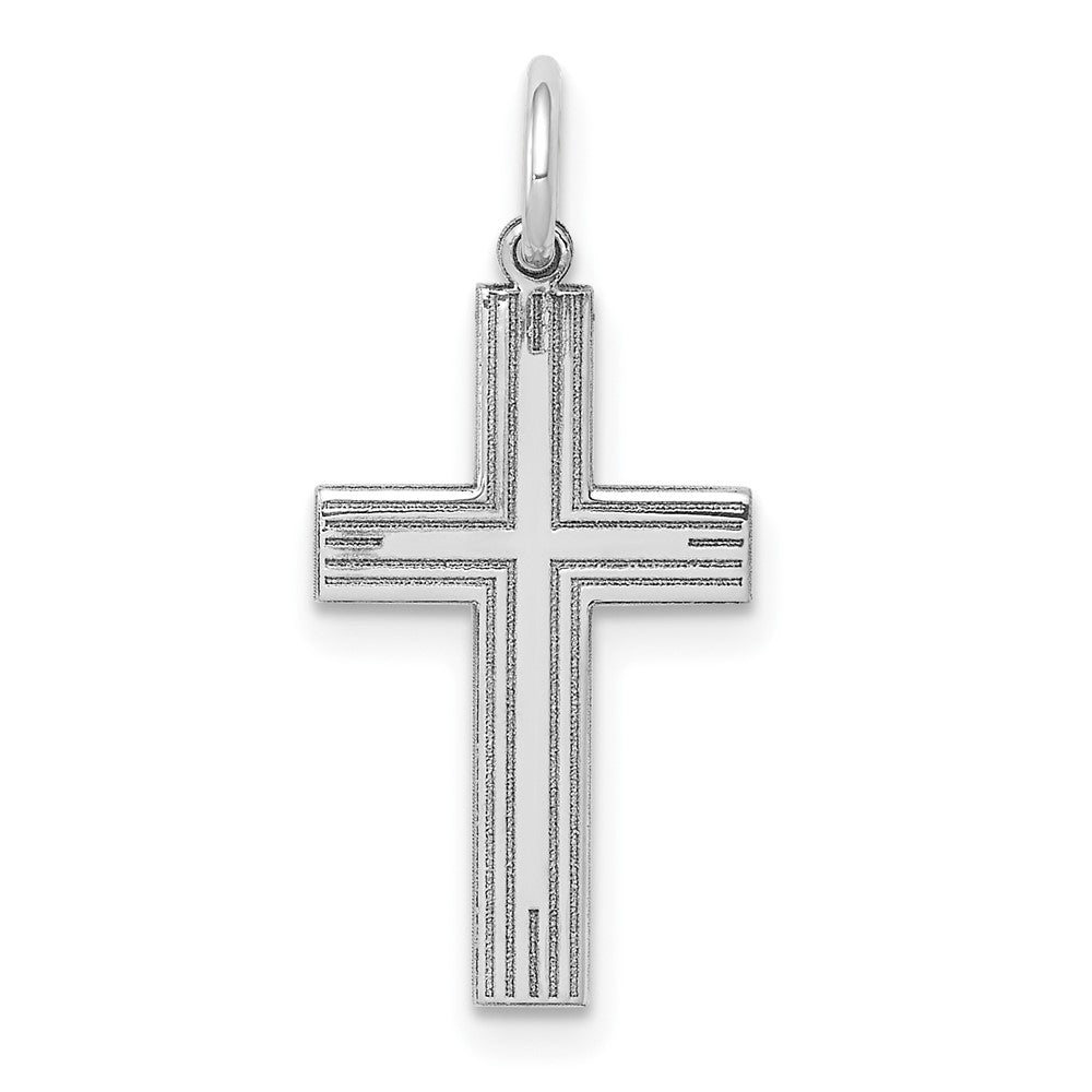 14K White Gold Laser Designed Cross Pendant, 22 x 11 mm, 0.69 g