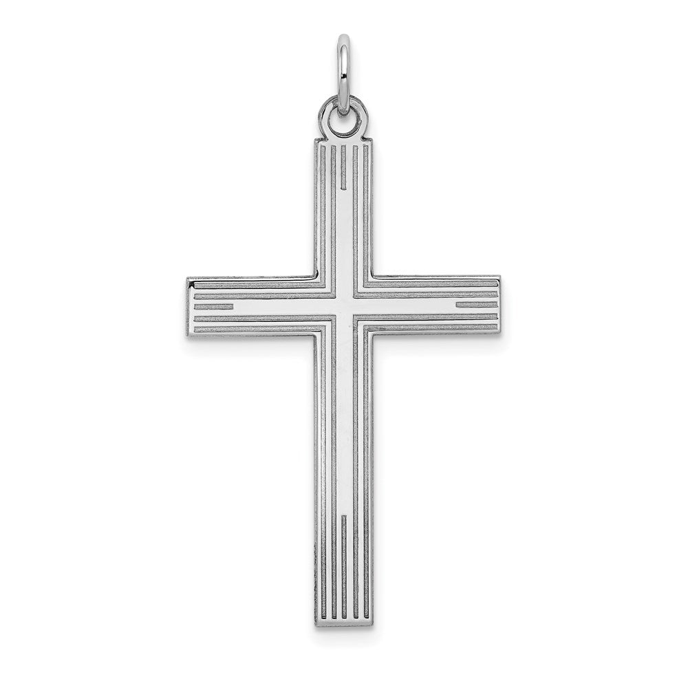 14K White Gold Laser Designed Cross Pendant, 39 x 22 mm