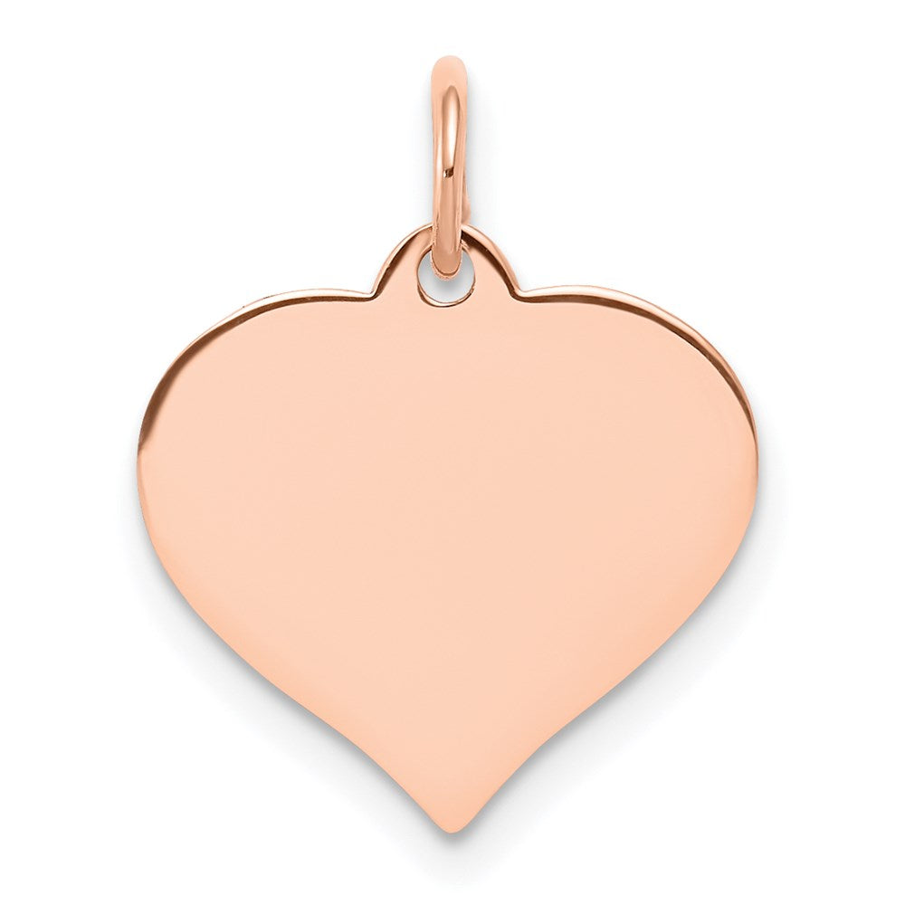 14k Rose Gold Plain .018 Gauge Engravable Heart 15x14mm Disc Charm, 18 x 14 mm