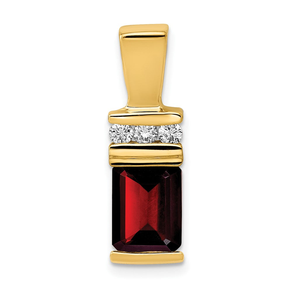 14k 8x6mm Emerald-cut Garnet and AAA Diamond Slide Fits up to 2mm Regular/4mm Fancy or Reversible Omega, 2.055 ct, 24 x 7 mm