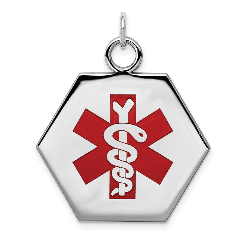 Sterling Silver Rhodium-plated Medical Jewelry Pendant, 28.1 x 26.5 mm
