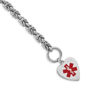 Sterling Silver RH-pltd Engraveable Enamel Heart Medical ID Bracelet, 7.75 x 18 mm