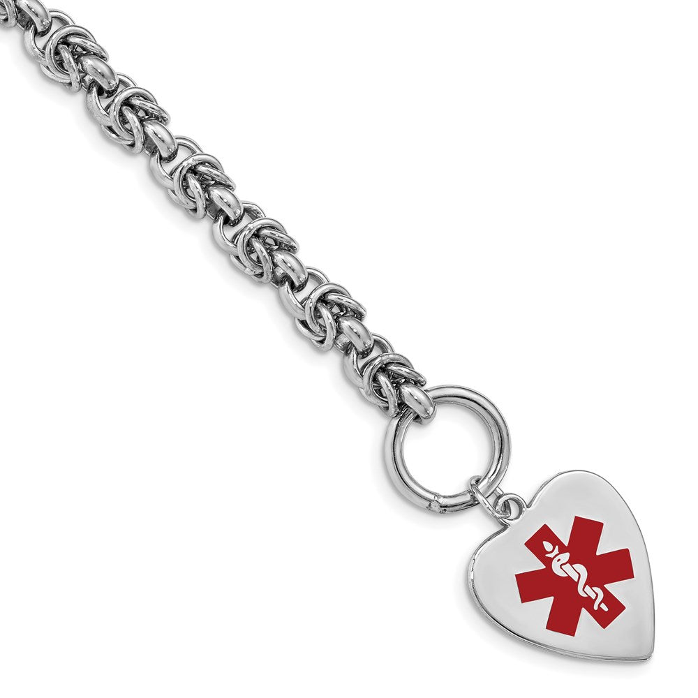 Sterling Silver RH-pltd Engraveable Enamel Heart Medical ID Bracelet, 7.75 x 18 mm