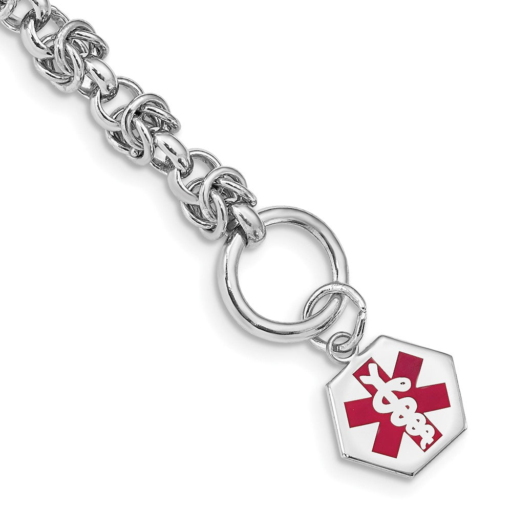 Sterling Silver Rhodium Engraveable Enamel Hexagon Medical ID Bracelet, 7.75 x 16 mm, 18.39 g