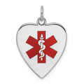 Sterling Silver RH-pltd Engraveable Enamel Sm.Heart Medical Pendant, 23 x 19 mm