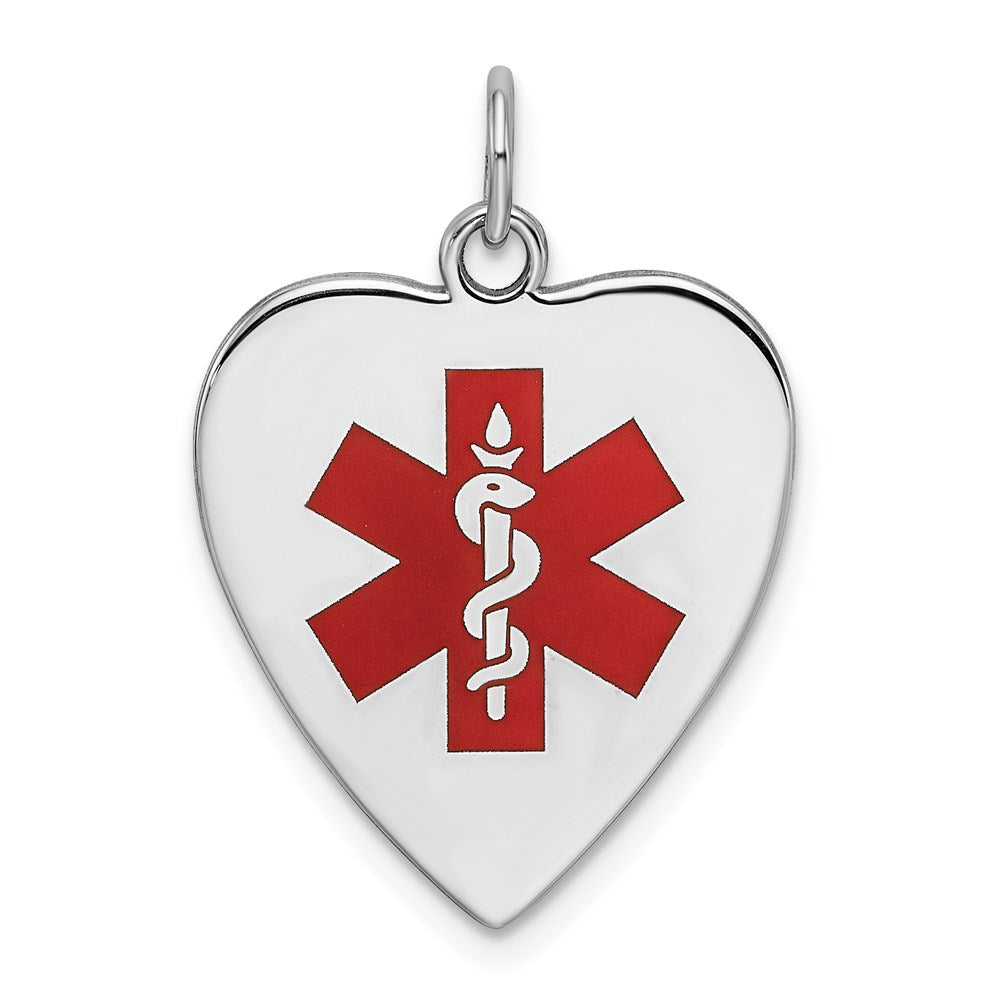 Sterling Silver RH-pltd Engraveable Enamel Sm.Heart Medical Pendant, 23 x 19 mm