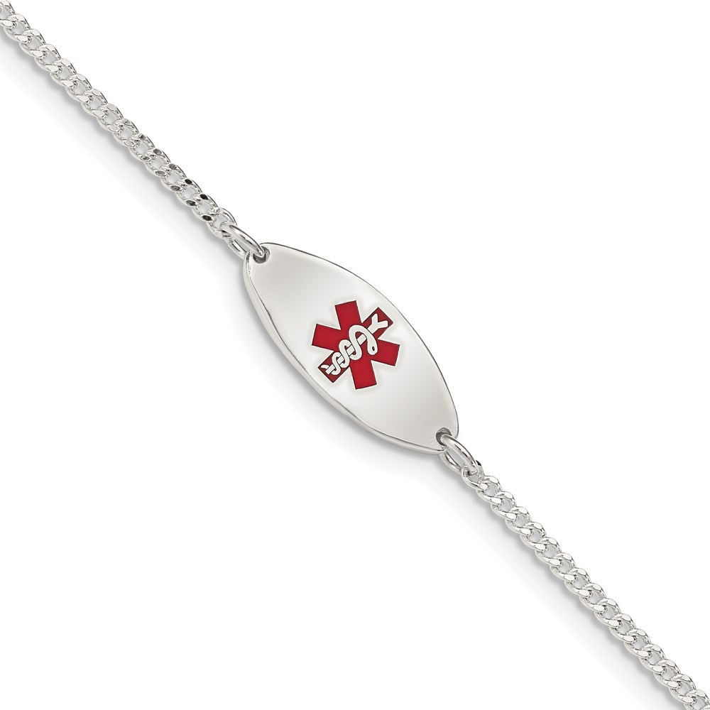 Sterling Silver Rhodium-plated Enamel Medical Jewelry Bracelet, 7 mm, 2.88 g