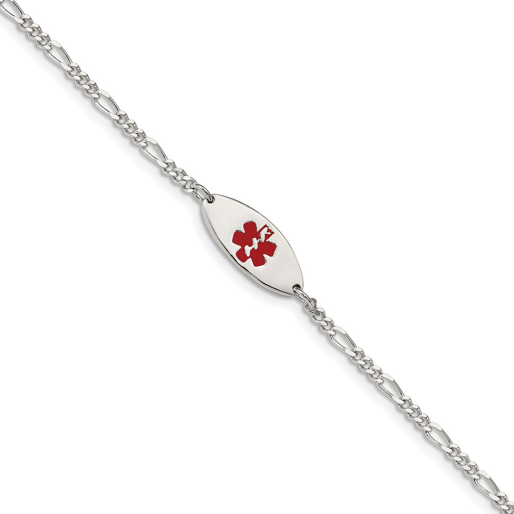 Sterling Silver Rhodium-plated Enamel Medical Jewelry Bracelet, 7 mm, 3.36 g