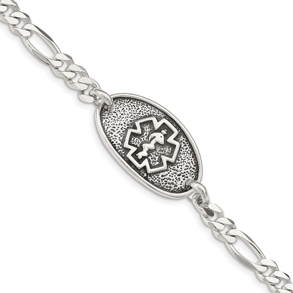 Sterling Silver Antiqued / Polished Medical Bracelet, 8 mm