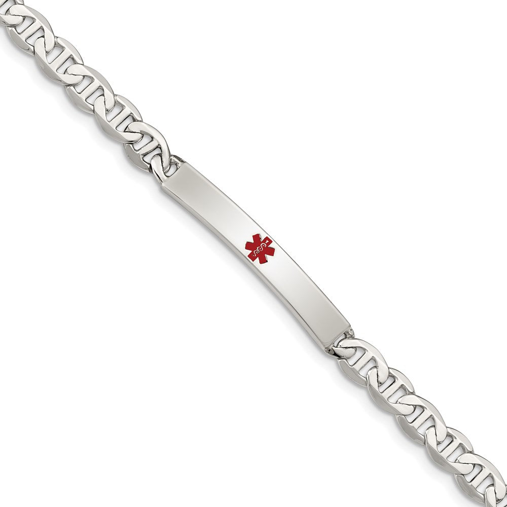 Sterling Silver Polished Medical Anchor Link ID Bracelet, 7.5 x 5 mm