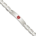 Sterling Silver Polished Medical Anchor Link ID Bracelet, 7.5 x 8 mm