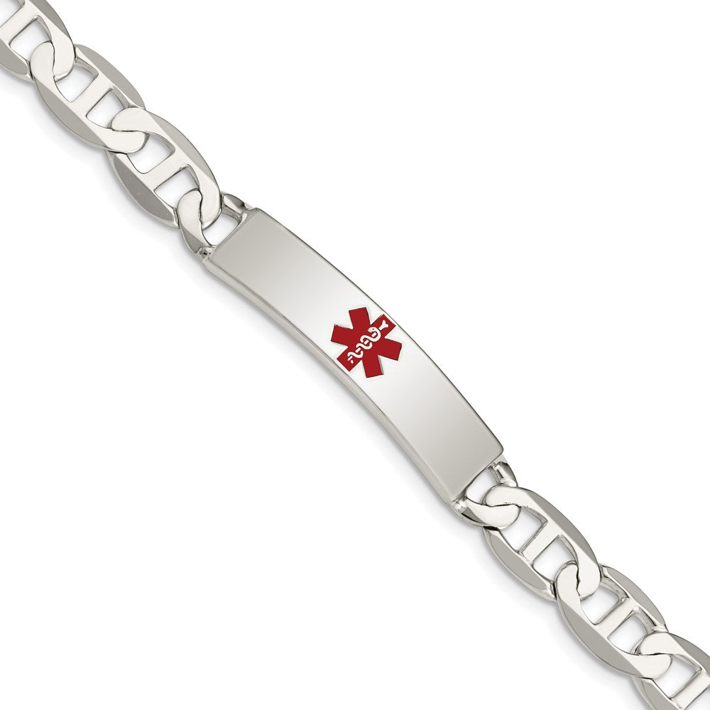 Sterling Silver Polished Medical Anchor Link ID Bracelet, 7.5 x 8 mm