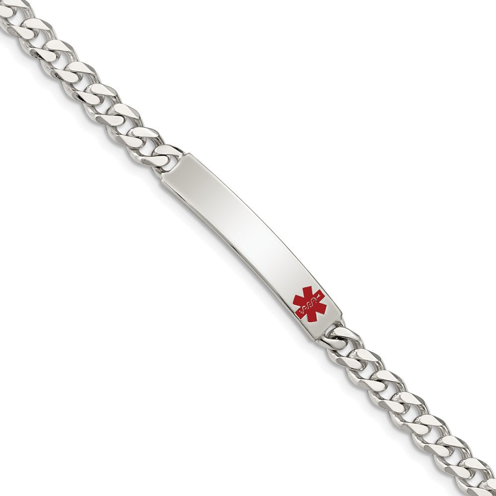 Sterling Silver Polished Medical Curb Link ID Bracelet, 7.5 x 6 mm