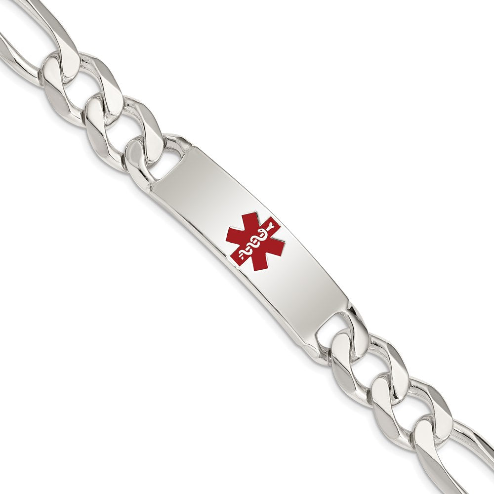 Sterling Silver Polished Medical Figaro Anchor Link ID Bracelet, 8.5 x 13 mm