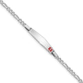 Sterling Silver Rhodium Children's Medical ID Bracelet w/Figaro ID Bracelet, 6 mm