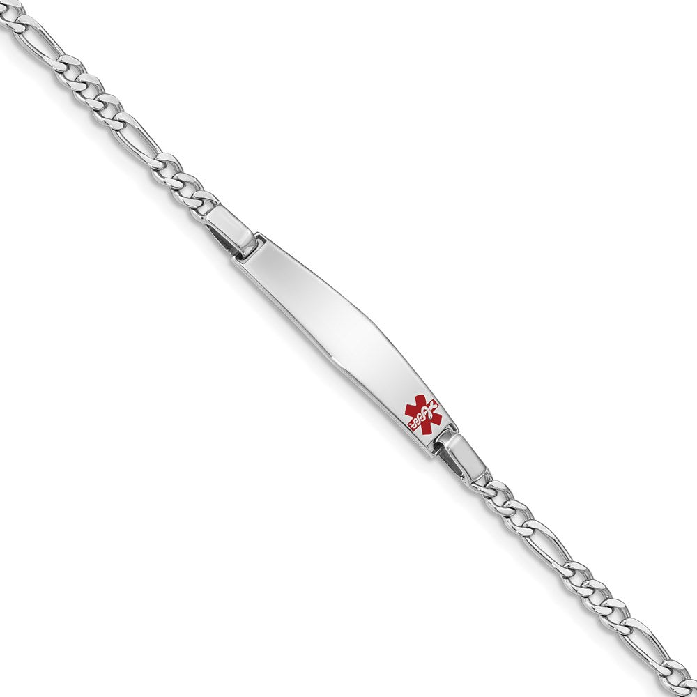 Sterling Silver Rhodium Children's Medical ID Bracelet w/Figaro ID Bracelet, 6 mm