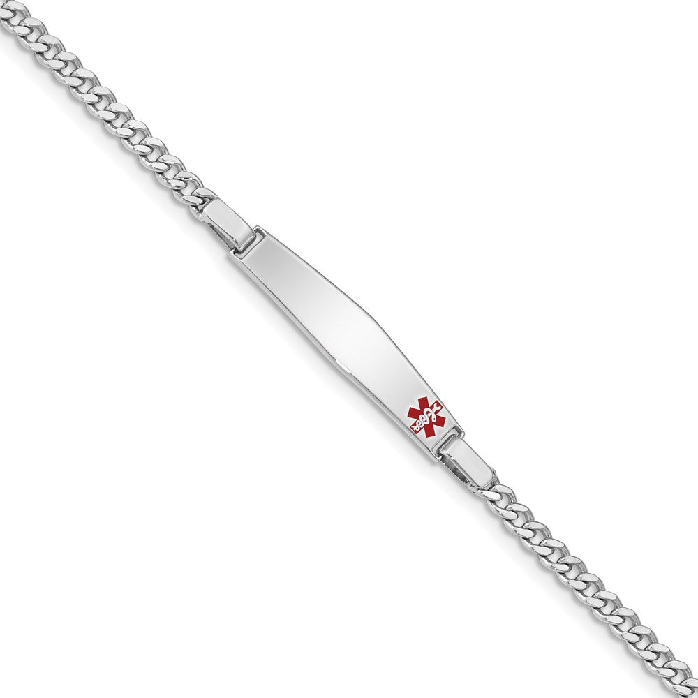 Sterling Silver Rhod-plated Children's Medical ID Bracelet w/Curb Link, 6 mm