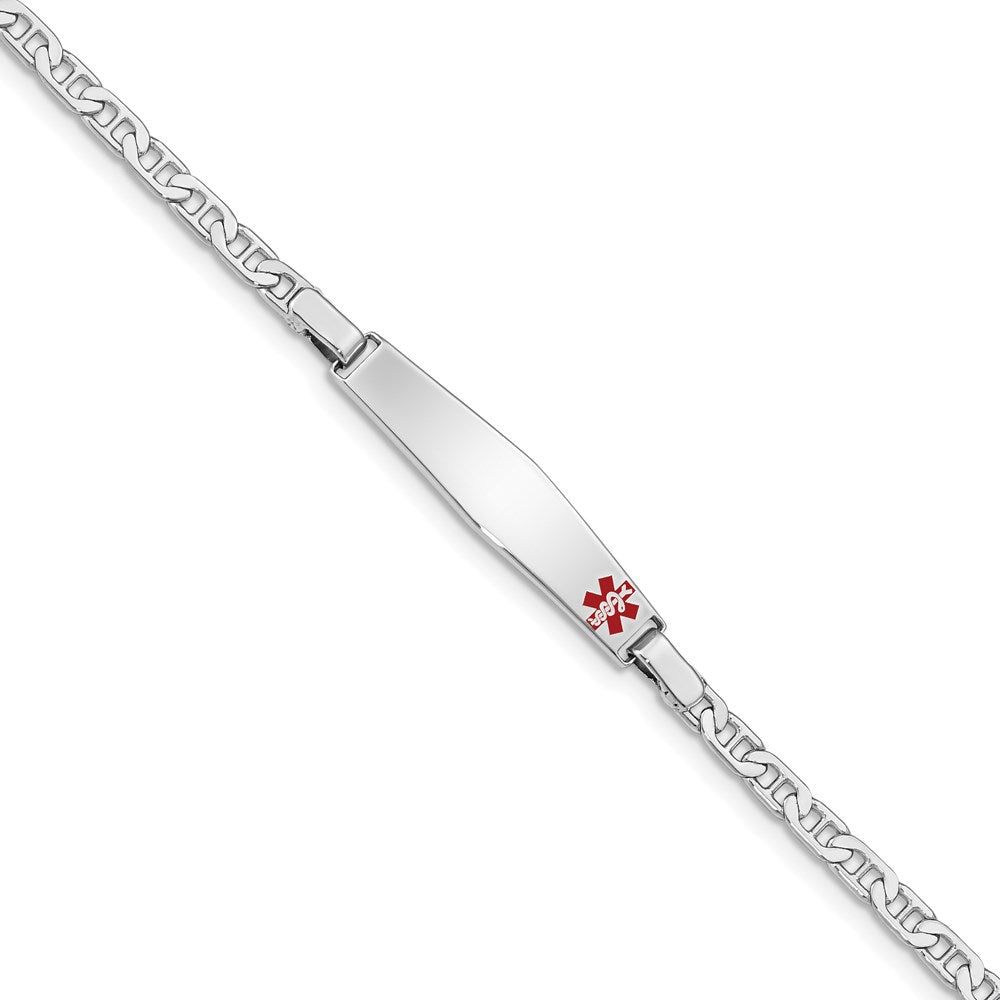 Sterling Silver Rhod-plated Children's Medical ID Bracelet w/Anchor, 6 mm