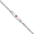 Sterling Silver Rhod-plated Children's Medical ID Bracelet w/Figaro, 6 mm
