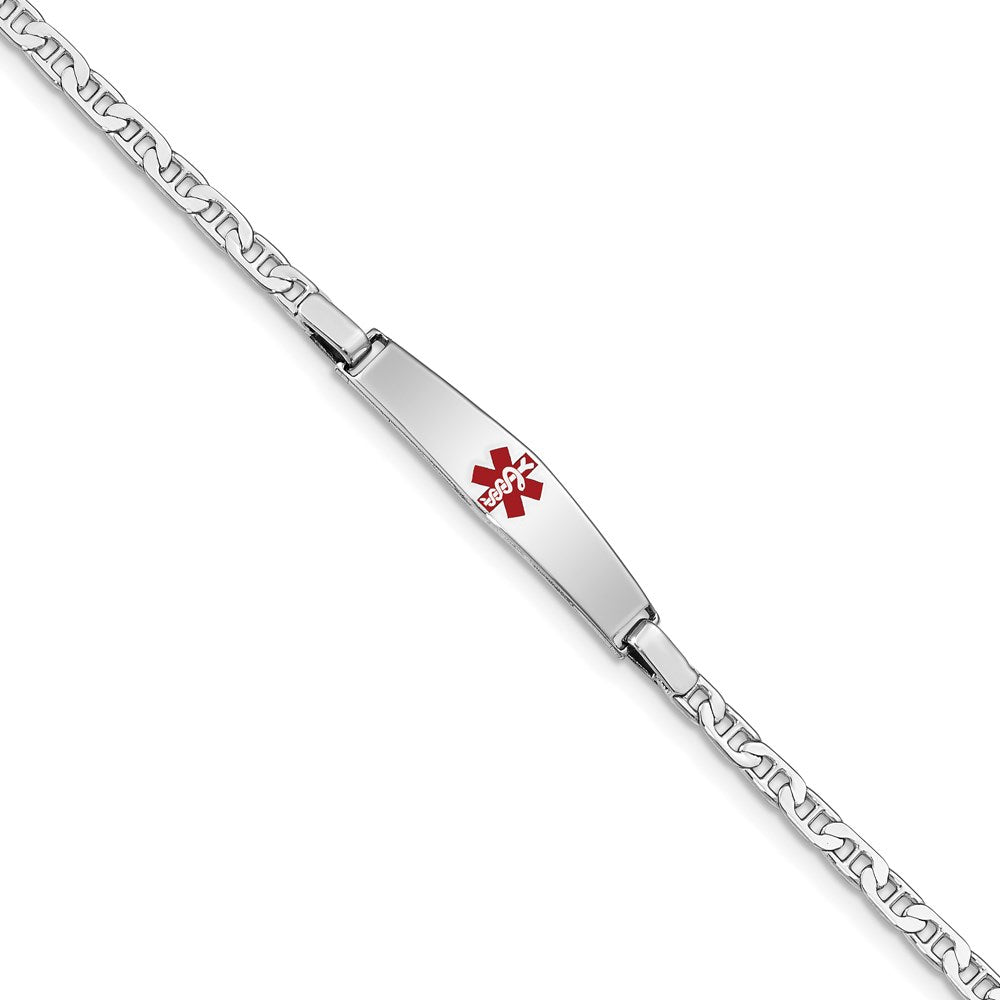 Sterling Silver Rhod-plated Children's Medical ID Anchor Link Bracelet, 6 mm