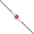 Sterling Silver Rhod-plated Children's Medical ID Bracelet w/Rope Li, 6 mm